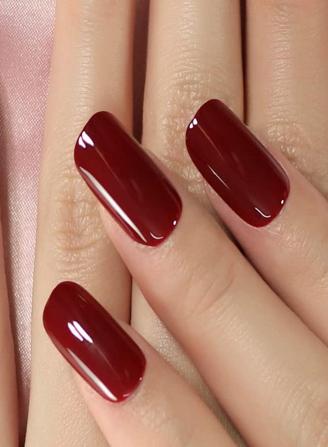 EchiQ Cherries Fake Nails Pure Color Full Cover Medium Length False Nails Press On Tips Arc Head Artificial Nail Kit Manicure DIY Home - Image 5